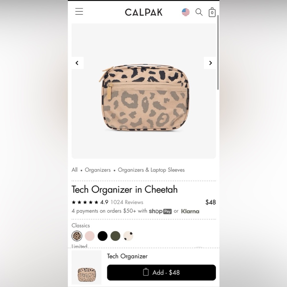 Calpak Tech Organizer in Cheetah